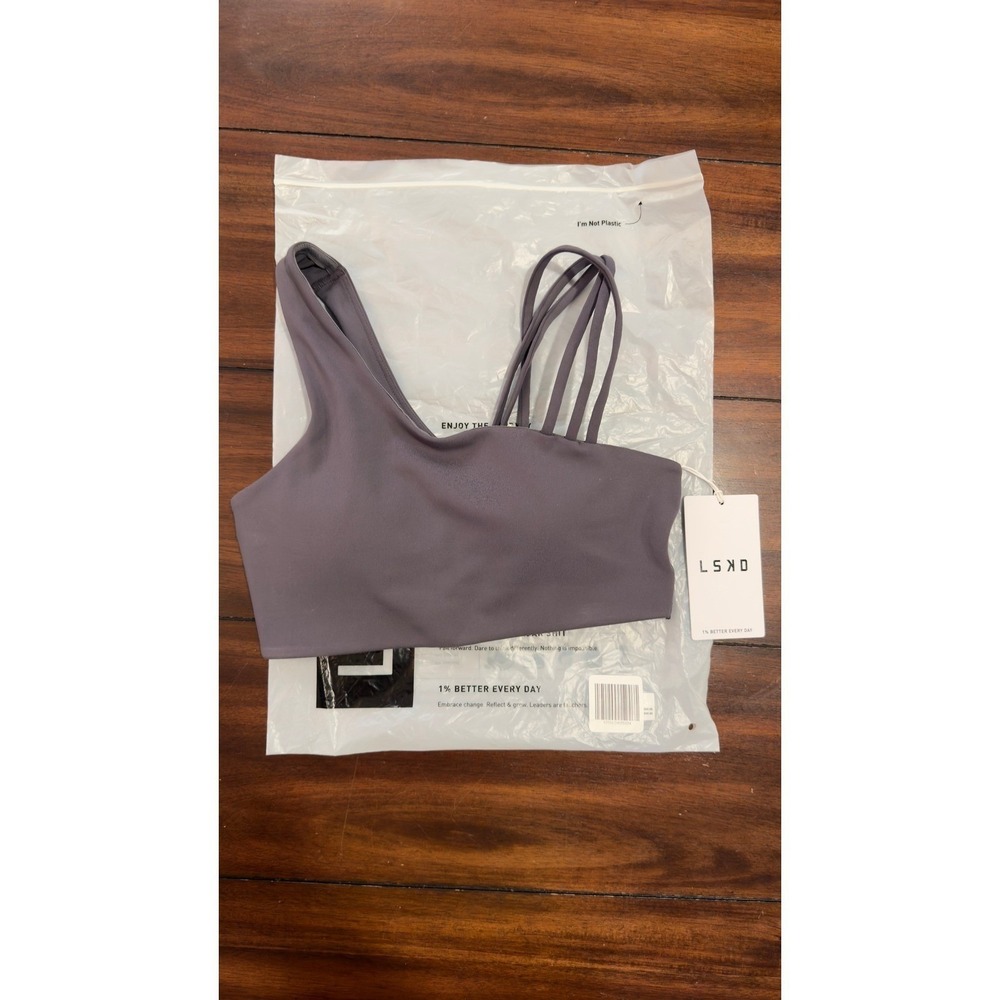 LSKD Galvanise Sports Bra 2.0 Dark Storm Gray Asymmetric Size Small NEW NWT